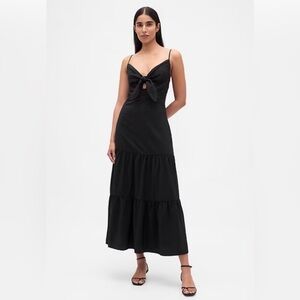 NWOT GAP Black Tie-Front Tiered Maxi Dress with Spaghetti Straps, Size XXL